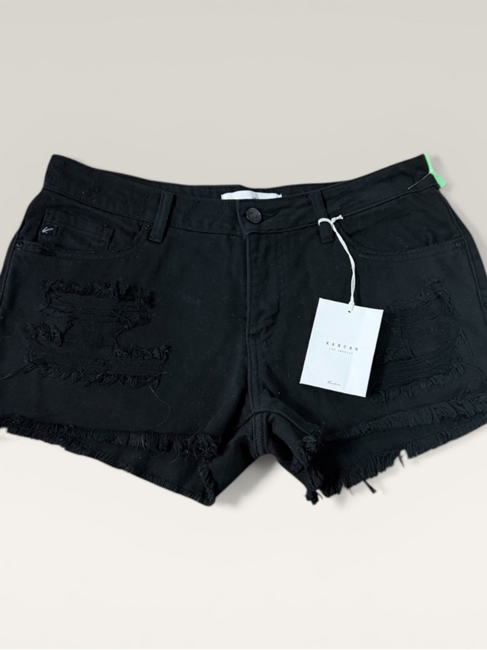 KanCan Black Distressed Frayed Hem Denim Shorts